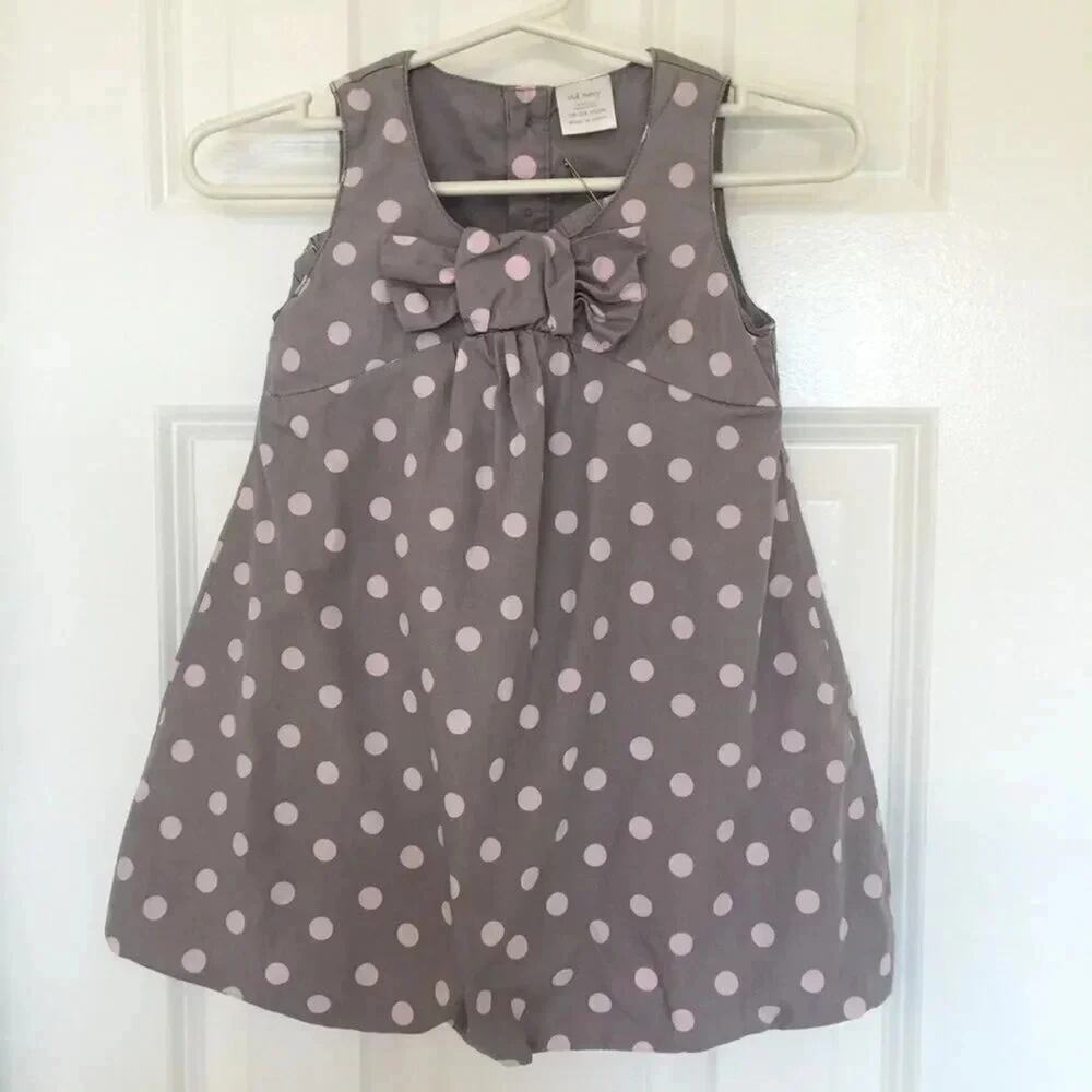 Old Navy Baby Girl Gray Pink Polka Dot Bubble Dress Matching Cover 18-24M